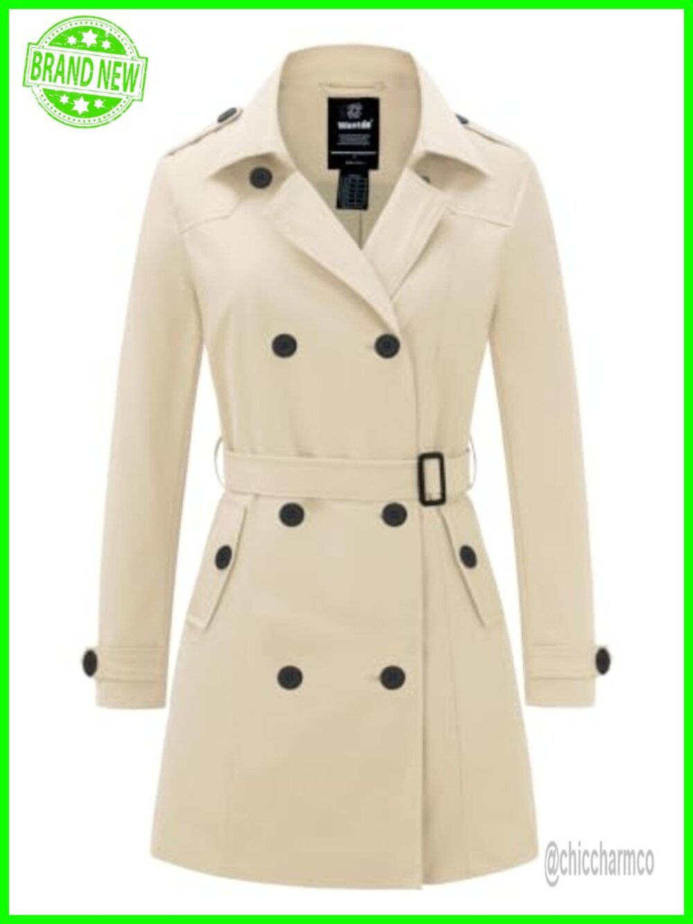 Classic Double-Breasted Trench Coat with Belt Water Resistant